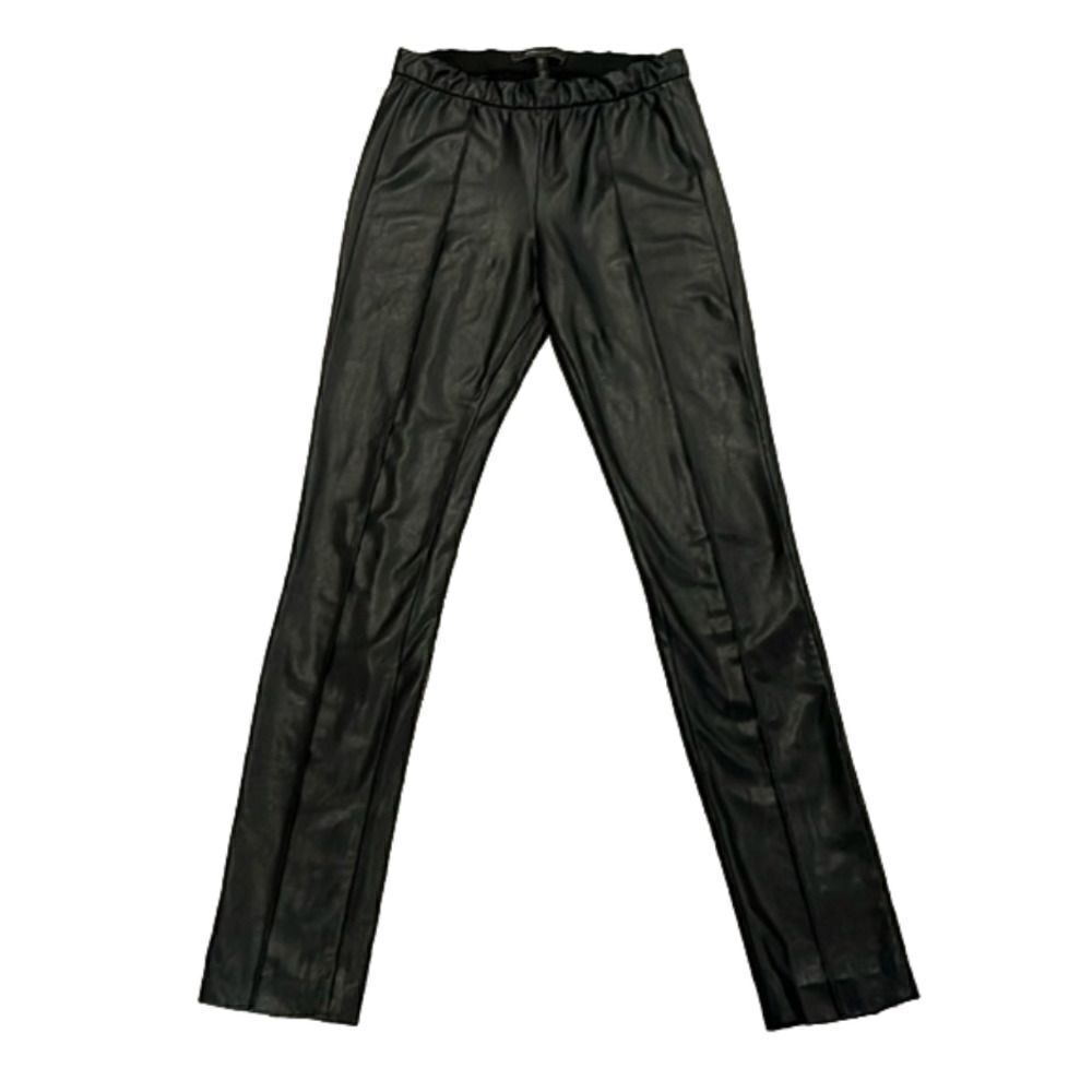 BCBG Maxazria XS stretch soft faux leather pant leggings accented w/ raised hem